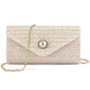 Boho Straw Clutch with Pearl Decoration